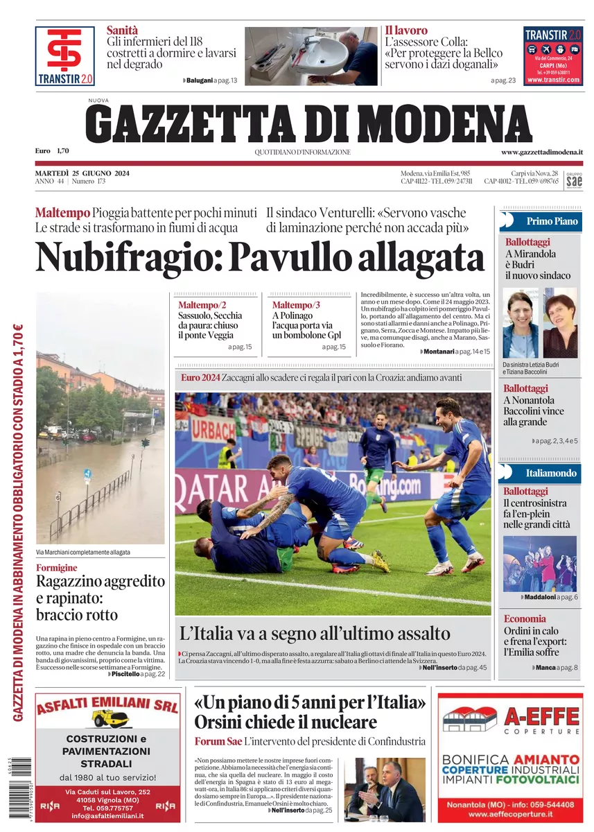 Prima-pagina-gazzetta di modena-oggi-edizione-del-2024-06-25